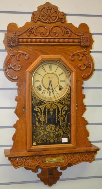 Antique Oak Ingraham Hanging Kitchen Clock