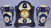 Antique 3 Piece Miniature China Clock Set