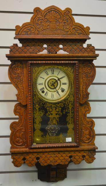 Antique Carved Oak Hanging Kitchen Clock