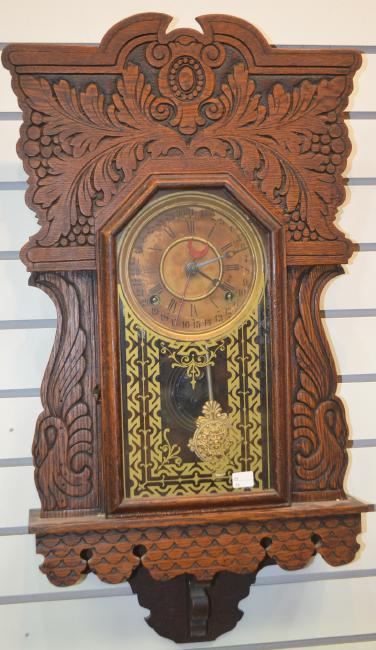 Antique Carved Oak Hanging Kitchen Clock