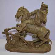 Antique White Metal Boar Hunter’s Clock Statue