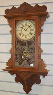 Antique Waterbury Walnut Hanging Kitchen Clock