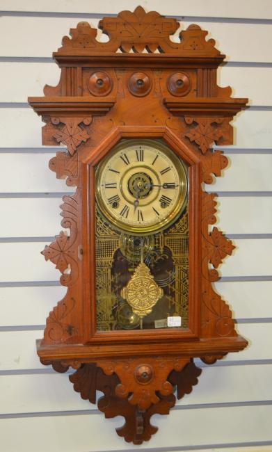 Antique Carved Walnut Hanging Kitchen Clock