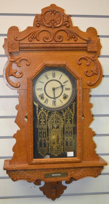 Antique Carved Oak Hanging Kitchen Clock