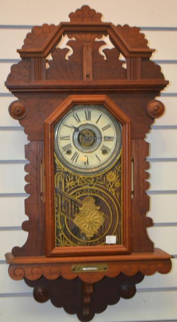 Antique Ornate Walnut Hanging Kitchen Clock