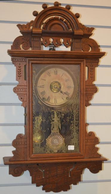 Antique Carved Walnut  Hanging Kitchen Clock