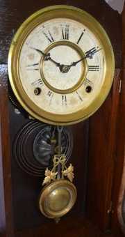 Antique Walnut Geo. B. Owens Kitchen Clock