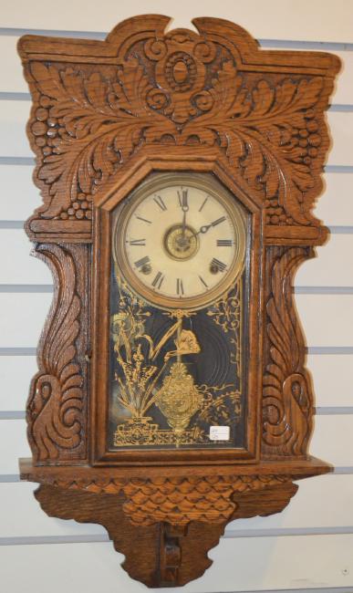 Antique Carved Oak Hanging Kitchen Clock