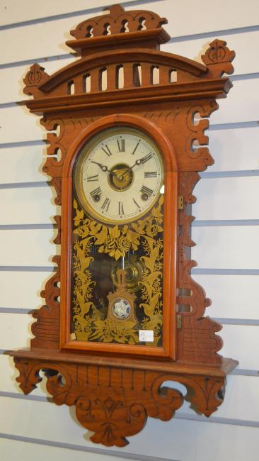 Antique Walnut E.N. Welch Hanging Kitchen Clock