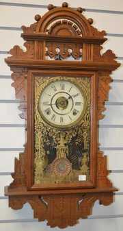 Antique Carved Walnut  Hanging Kitchen Clock