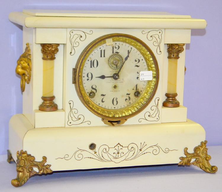 Antique White Enameled “Beulah” Mantel Clock