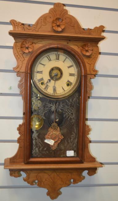 Antique Carved Walnut Hanging Kitchen Clock