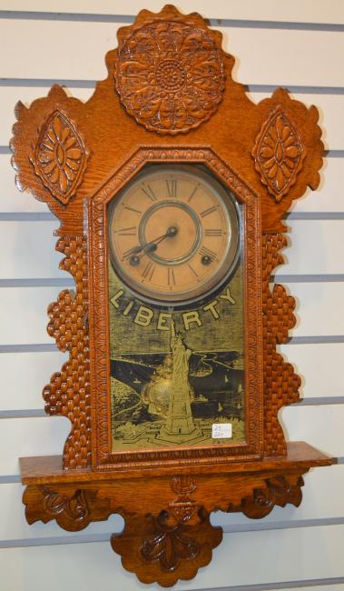 Antique Carved Oak Hanging Kitchen Clock