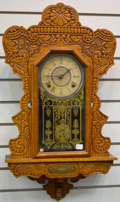 Antique Carved Oak Hanging Kitchen Clock