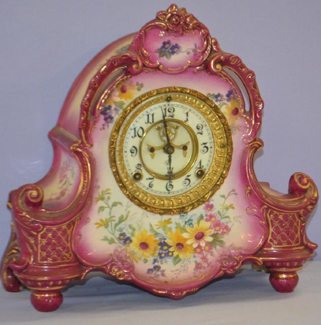 Antique Ansonia Royal Bonn Porcelain Mantel Clock