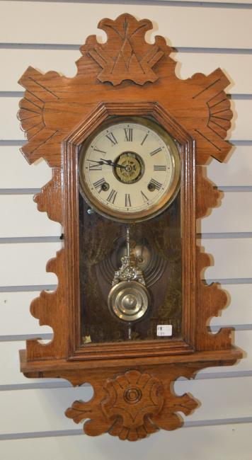 Antique Carved Oak Ansonia Hanging Kitchen Clock