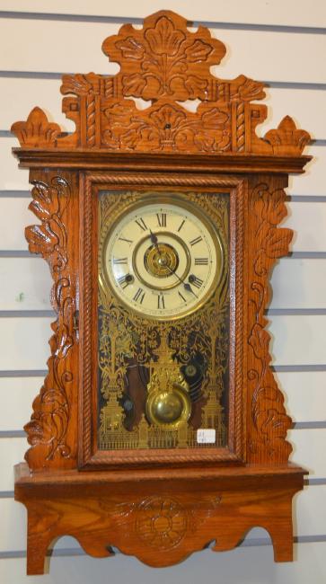 Antique Carved Oak Hanging Kitchen Clock