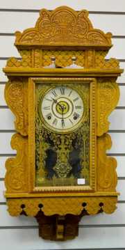 Antique Golden Oak Sessions Hanging Kitchen Clock