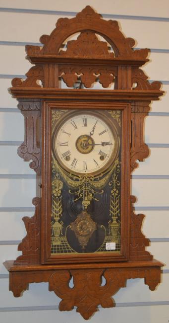 Antique Carved Walnut Hanging Kitchen Clock