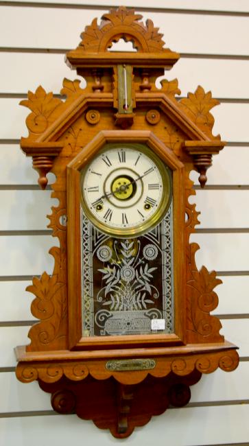 Antique Carved Walnut Hanging Kitchen Clock