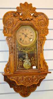 Antique Carved Oak Hanging Calendar Kitchen Clock