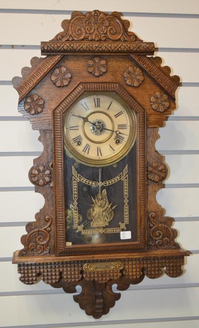 Antique Carved Oak Hanging Kitchen Clock