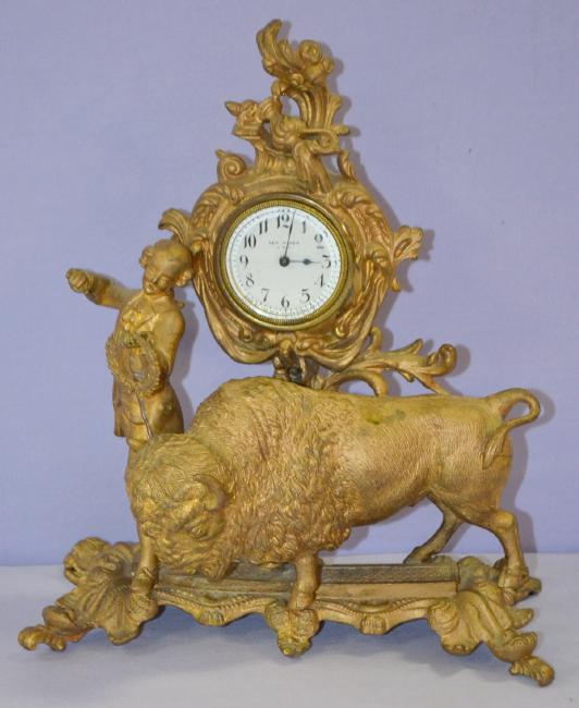 Signed New Haven Buffalo Figural Novelty Clock