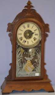 Antique Geo. B. Owens Walnut Kitchen Clock