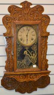 Antique Carved Oak Sessions Hanging Kitchen Clock