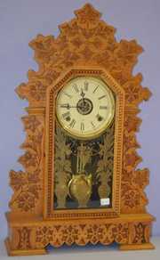 Antique Gilbert “Geranium” Oak Kitchen Clock