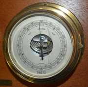 Antique Brass & Walnut Ships Bell Clock/Barometer