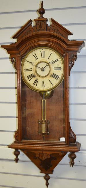 Antique Walnut Geo. B. Owens Wall Regulator Clock