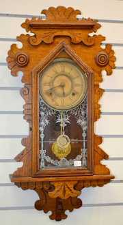 Antique Carved Oak Ansonia Hanging Kitchen Clock