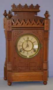 Antique Oak Cabinet Clock w/Dated 1885 Shop Label