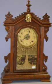 Antique Gilbert (?) Walnut Lady Head Parlor Clock