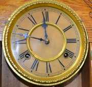 Antique Carved Golden Oak Hanging Kitchen Clock