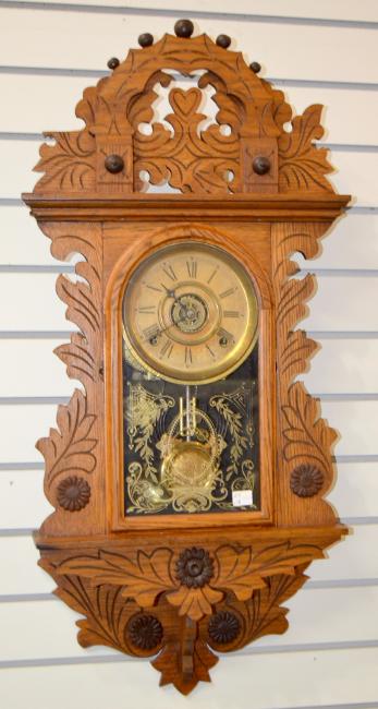 Antique Carved Oak Hanging Kitchen Clock