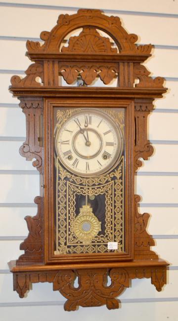 Antique Carved Oak Welch Hanging Kitchen Clock