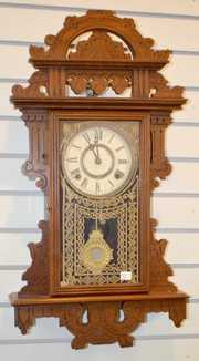 Antique Carved Oak Welch Hanging Kitchen Clock