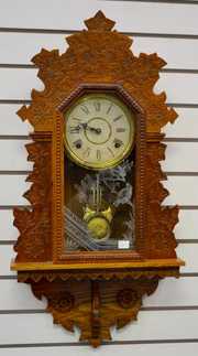 Antique Carved Oak Gilbert Hanging Kitchen Clock