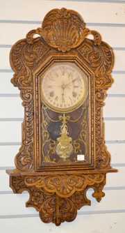 Antique Carved Waterbury Calendar Kitchen Clock