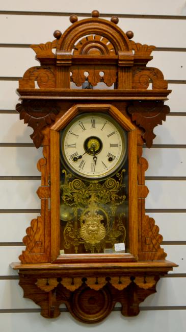 Antique E.N. Welch Oak Hanging Kitchen Clock