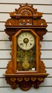 Antique E.N. Welch Oak Hanging Kitchen Clock