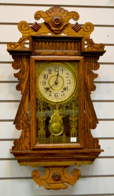 Antique New Haven Oak Hanging Kitchen Clock