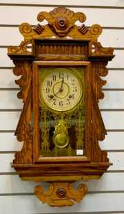 Antique New Haven Oak Hanging Kitchen Clock