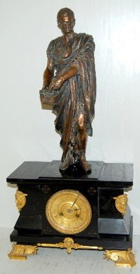 French L. Marti Slate Clock W/ Statue