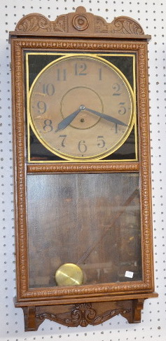 Antique Waterbury Oak Store Regulator Wall Clock