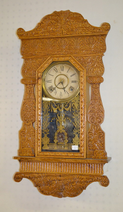 Antique Gilbert Oak Hanging Kitchen Clock