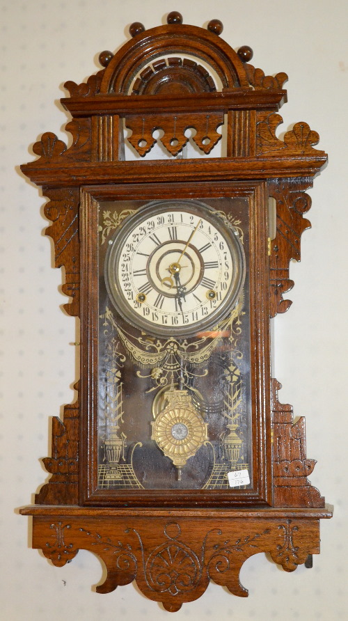 Antique Oak Hanging Kitchen Calendar Clock