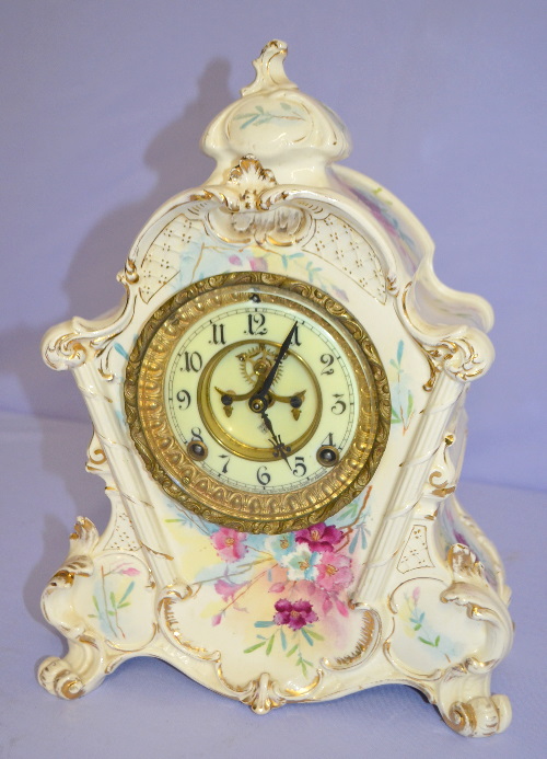 Antique Ansonia No. 502 Royal Bonn Porcelain Shelf Clock